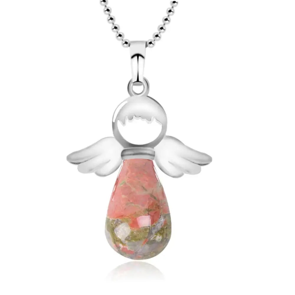 Buddha Stones Little Angel Wings Natural Crystal Luck Necklace Pendant - BWOOOH - Unakite - Necklaces &amp; Pendants