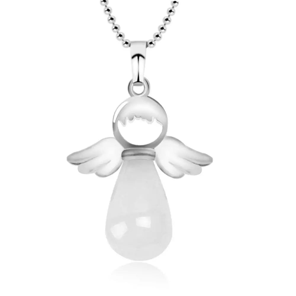 Buddha Stones Little Angel Wings Natural Crystal Luck Necklace Pendant - BWOOOH - White Crystal - Necklaces &amp; Pendants