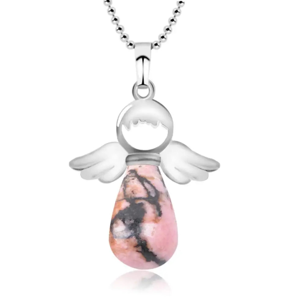 Buddha Stones Little Angel Wings Natural Crystal Luck Necklace Pendant - BWOOOH - Zebra Jasper - Necklaces &amp; Pendants
