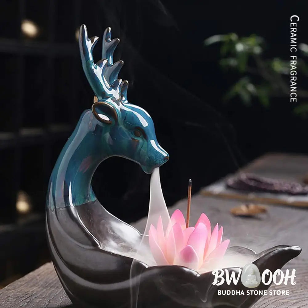 BWOOOH Little Deer Ceramic Lotus Meditation Incense Burner Decoration - Decorations Incense Burner