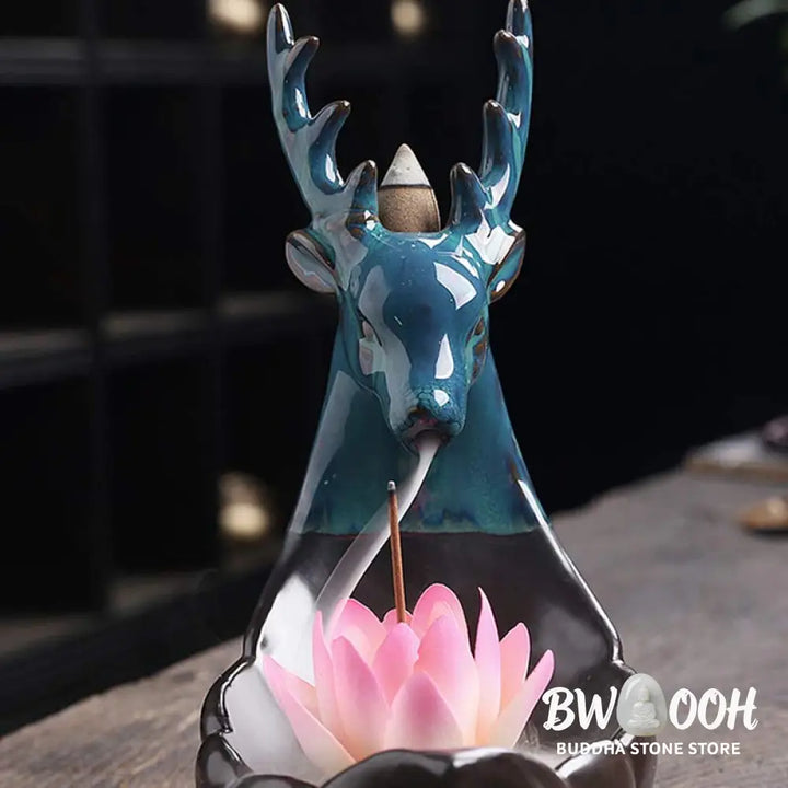 BWOOOH Little Deer Ceramic Lotus Meditation Incense Burner Decoration - Decorations Incense Burner