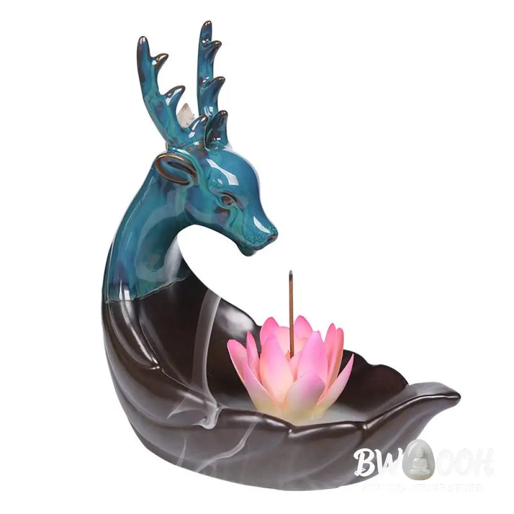BWOOOH Little Deer Ceramic Lotus Meditation Incense Burner Decoration - Decorations Incense Burner