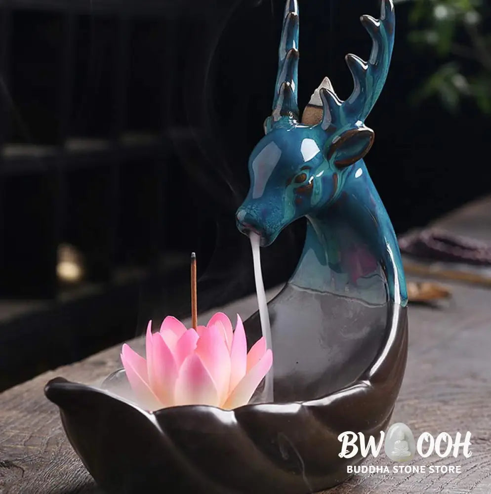 BWOOOH Little Deer Ceramic Lotus Meditation Incense Burner Decoration - Decorations Incense Burner