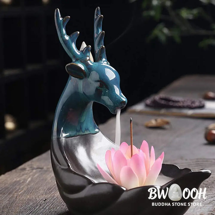 BWOOOH Little Deer Ceramic Lotus Meditation Incense Burner Decoration - Decorations Incense Burner