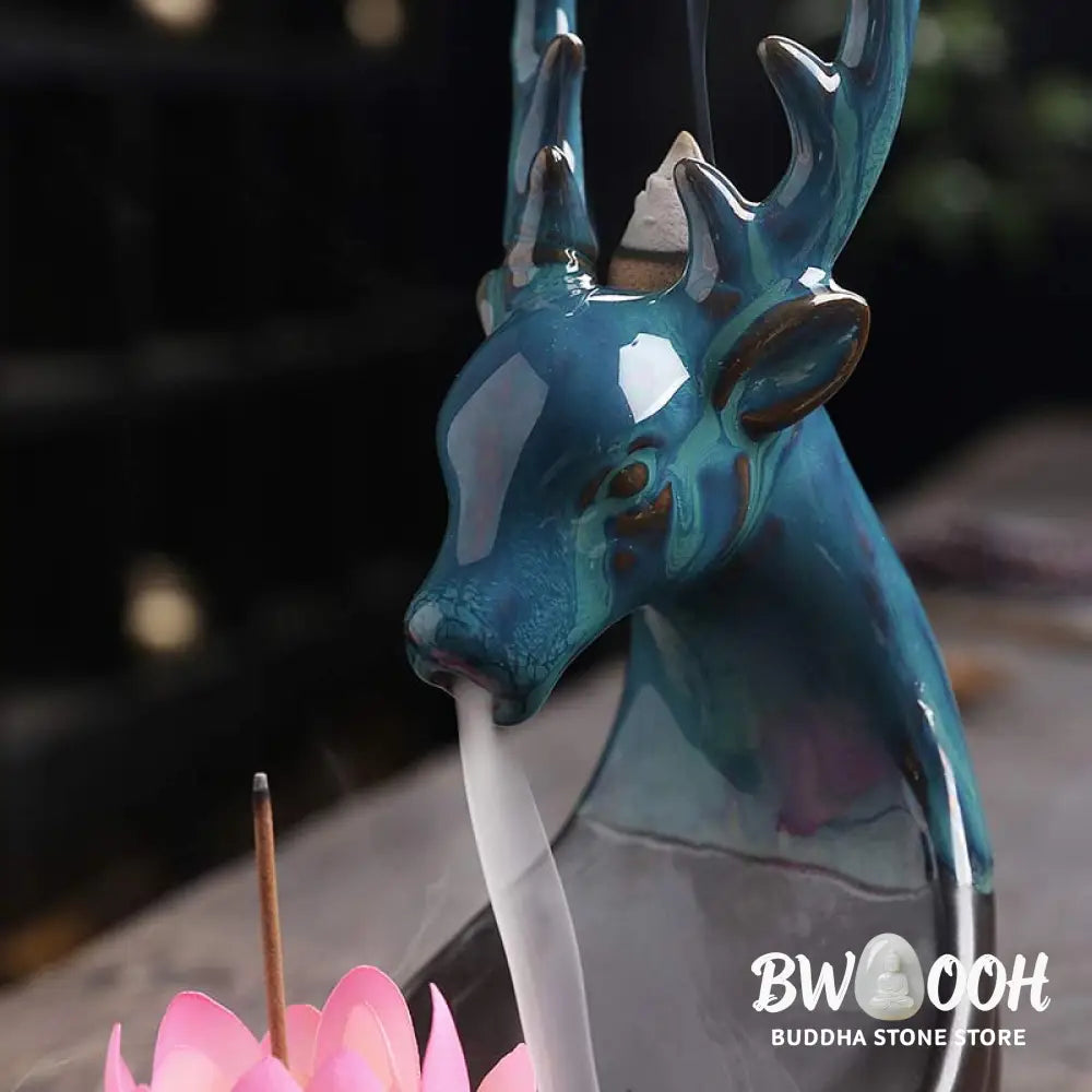 BWOOOH Little Deer Ceramic Lotus Meditation Incense Burner Decoration - Decorations Incense Burner