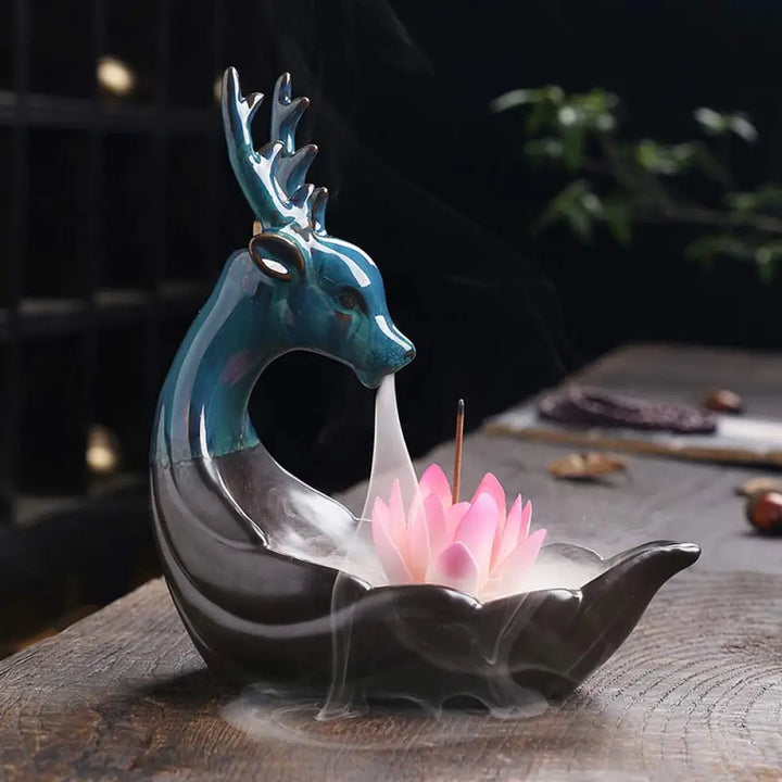 BWOOOH Little Deer Ceramic Lotus Meditation Incense Burner Decoration - Pink Lotus - Decorations Incense Burner