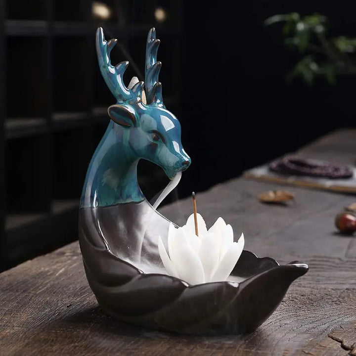 BWOOOH Little Deer Ceramic Lotus Meditation Incense Burner Decoration - White Lotus - Decorations Incense Burner