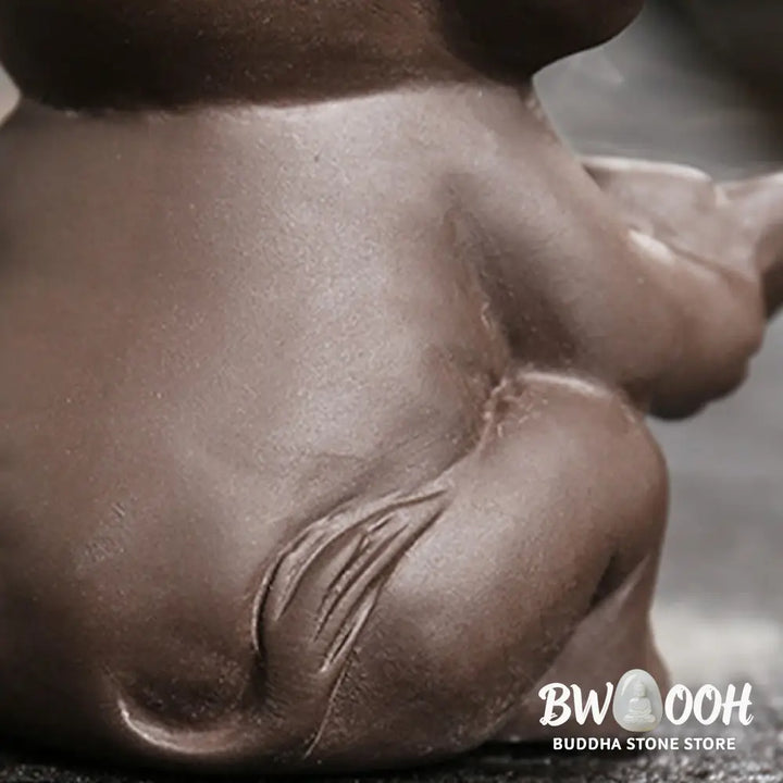 BWOOOH handcrafted backflow incense burner - Little Elephant Holding Leaf Purple