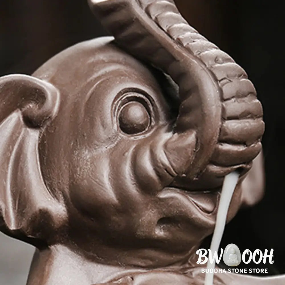 BWOOOH handcrafted backflow incense burner - Little Elephant Holding Leaf Purple