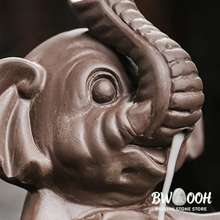 BWOOOH handcrafted backflow incense burner - Little Elephant Holding Leaf Purple