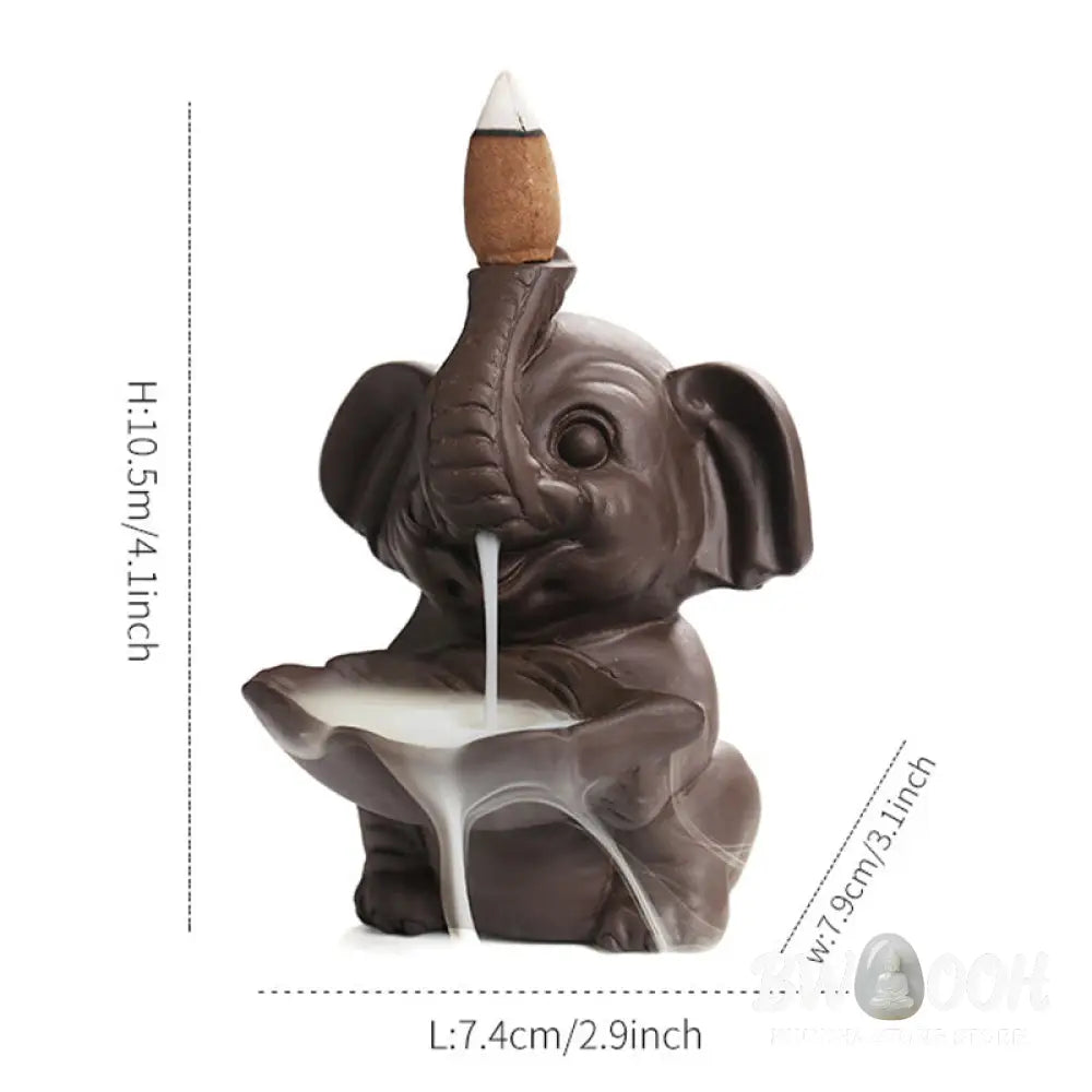 BWOOOH handcrafted backflow incense burner - Little Elephant Holding Leaf Purple