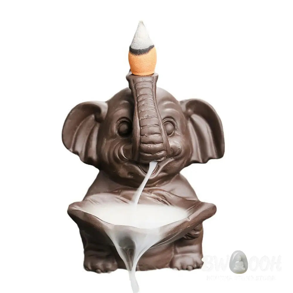 BWOOOH handcrafted backflow incense burner - Little Elephant Holding Leaf Purple