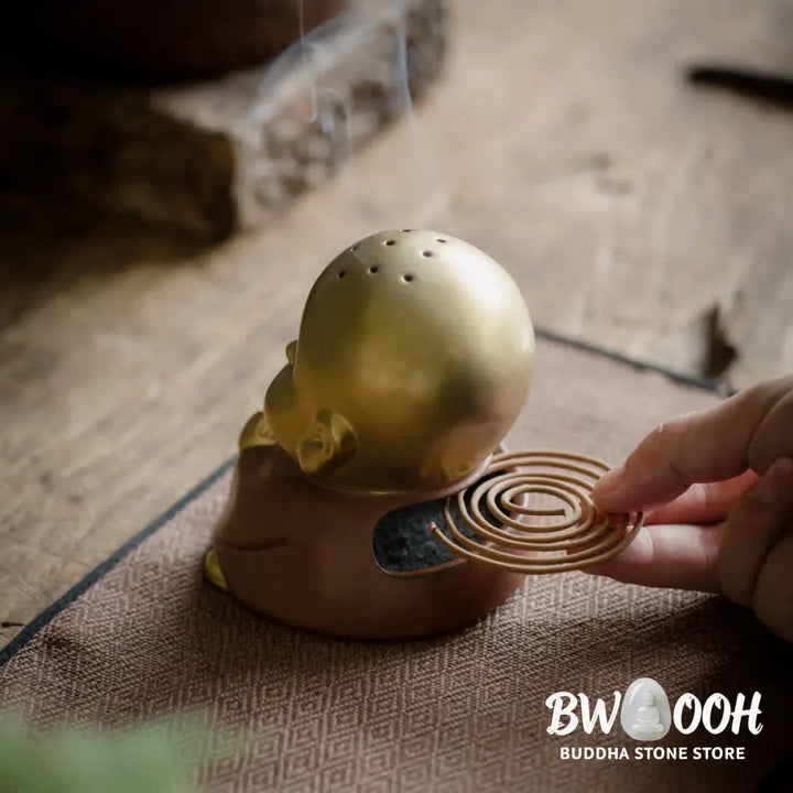 BWOOOH Little Buddha Laughing Buddha Ceramic Healing Incense Burner - Little Buddha - Incense Burner
