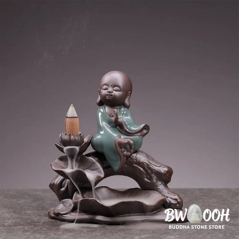 BWOOOH Little Monk Ceramic Lotus Blessing Incense Burner Decoration - Decorations Incense Burner