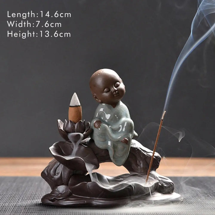 BWOOOH Little Monk Ceramic Lotus Blessing Incense Burner Decoration - Little Monk - Decorations Incense Burner