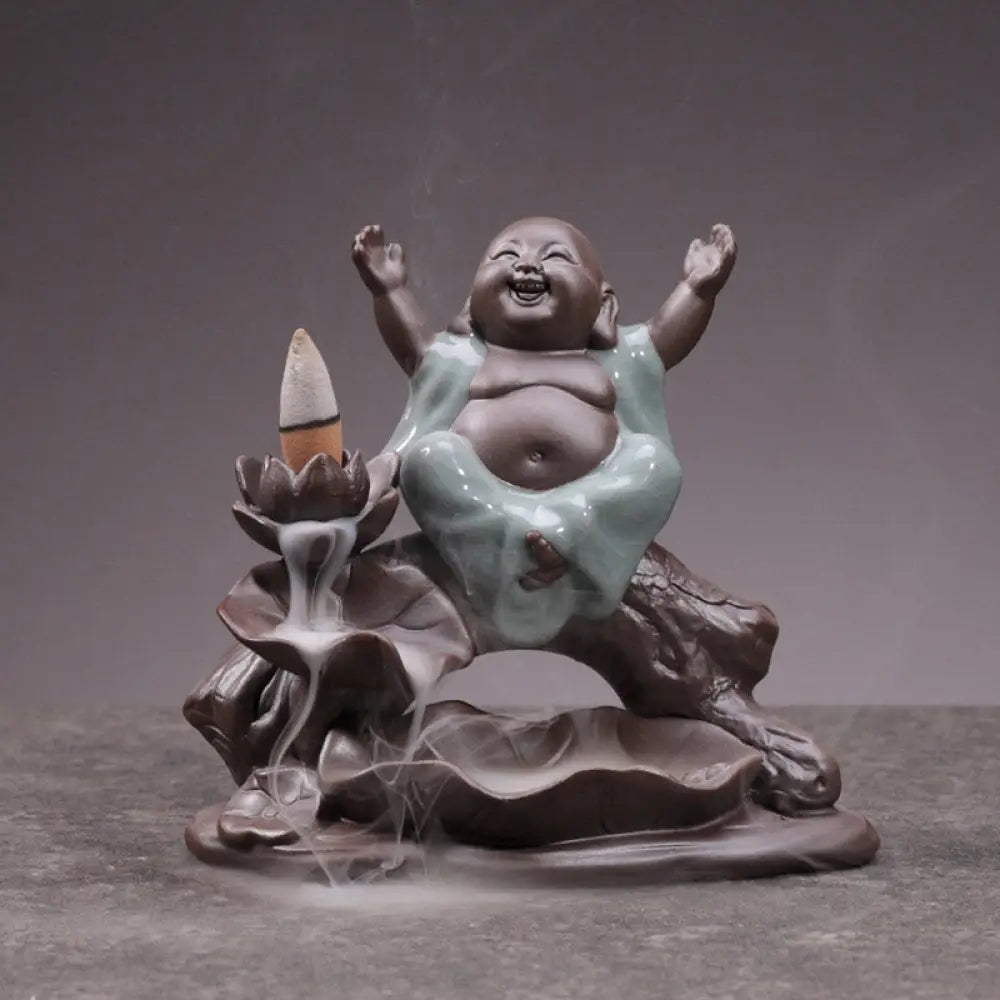 BWOOOH Little Monk Ceramic Lotus Blessing Incense Burner Decoration - Decorations Incense Burner