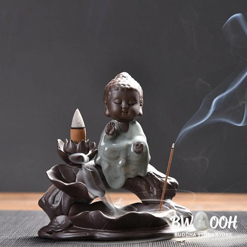 BWOOOH Little Monk Ceramic Lotus Blessing Incense Burner Decoration - Decorations Incense Burner