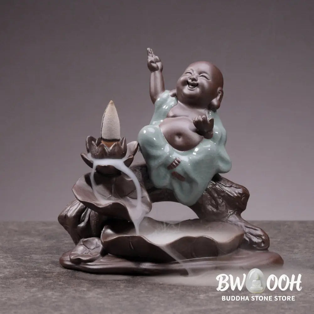 BWOOOH Little Monk Ceramic Lotus Blessing Incense Burner Decoration - Decorations Incense Burner