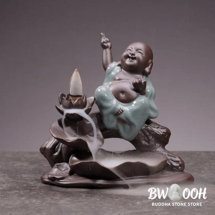 BWOOOH Little Monk Ceramic Lotus Blessing Incense Burner Decoration - Decorations Incense Burner
