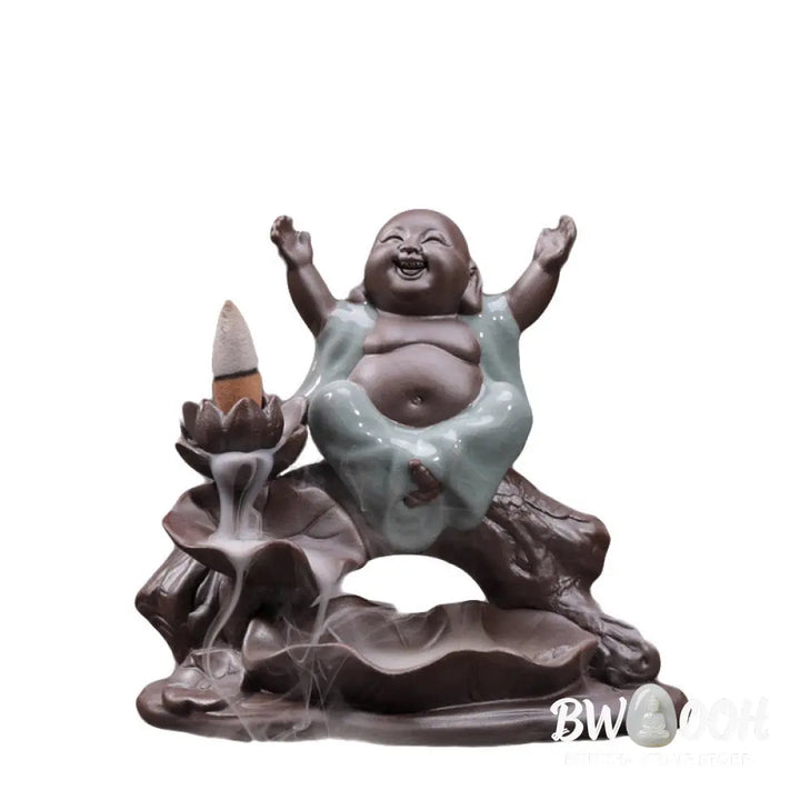 BWOOOH Little Monk Ceramic Lotus Blessing Incense Burner Decoration - Decorations Incense Burner