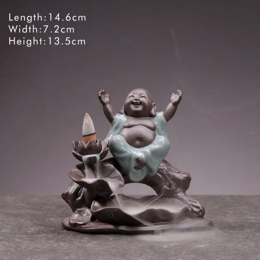BWOOOH Little Monk Ceramic Lotus Blessing Incense Burner Decoration - Fortune Buddha - Decorations Incense Burner