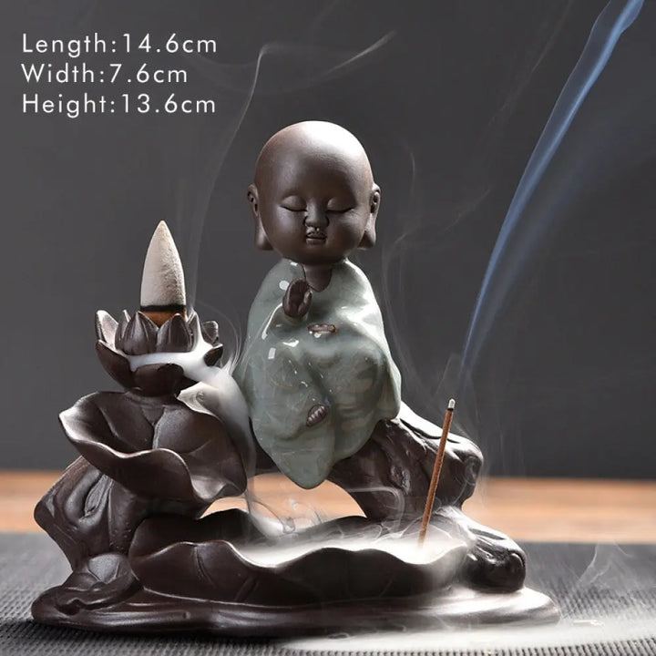 BWOOOH Little Monk Ceramic Lotus Blessing Incense Burner Decoration - Little Ksitigarbha Bodhisattva