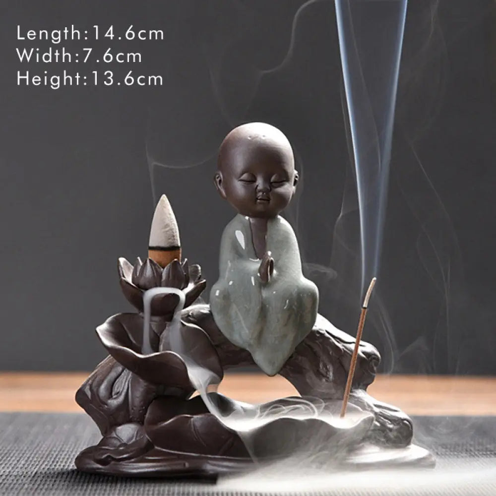 BWOOOH Little Monk Ceramic Lotus Blessing Incense Burner Decoration - Prayer Little Monk - Decorations Incense