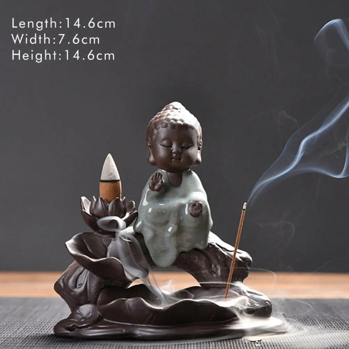 BWOOOH Little Monk Ceramic Lotus Blessing Incense Burner Decoration - Little Tathagata - Decorations Incense