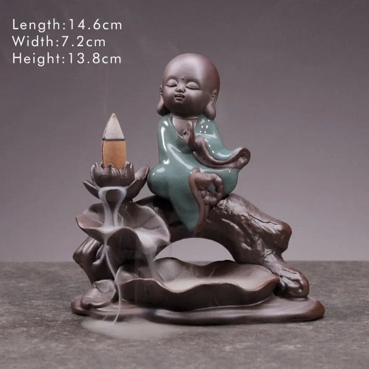 BWOOOH Little Monk Ceramic Lotus Blessing Incense Burner Decoration - Wishing Little Monk - Decorations Incense