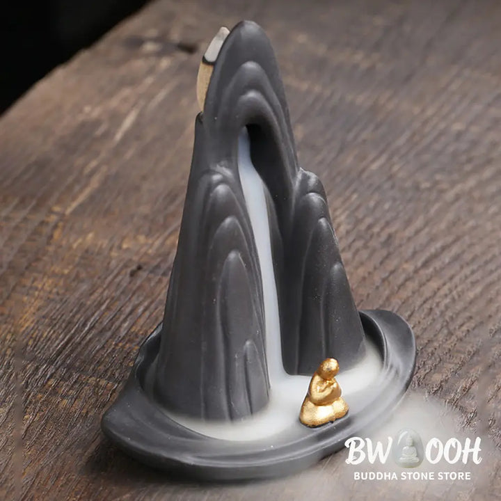 BWOOOH ceramic backflow incense burner - Little Monk Mountains Flowing Water