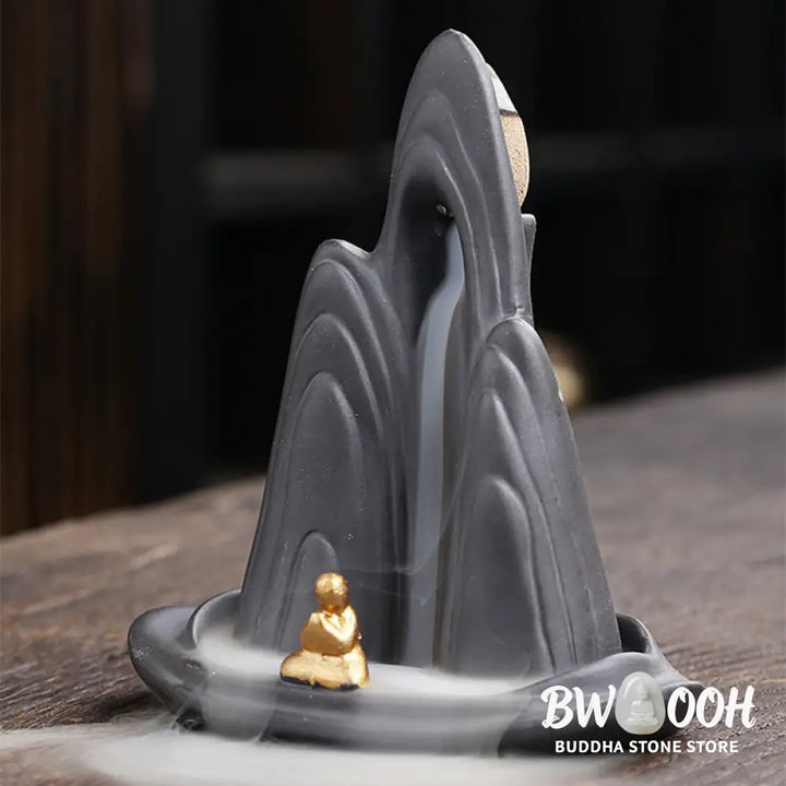 BWOOOH ceramic backflow incense burner - Little Monk Mountains Flowing Water