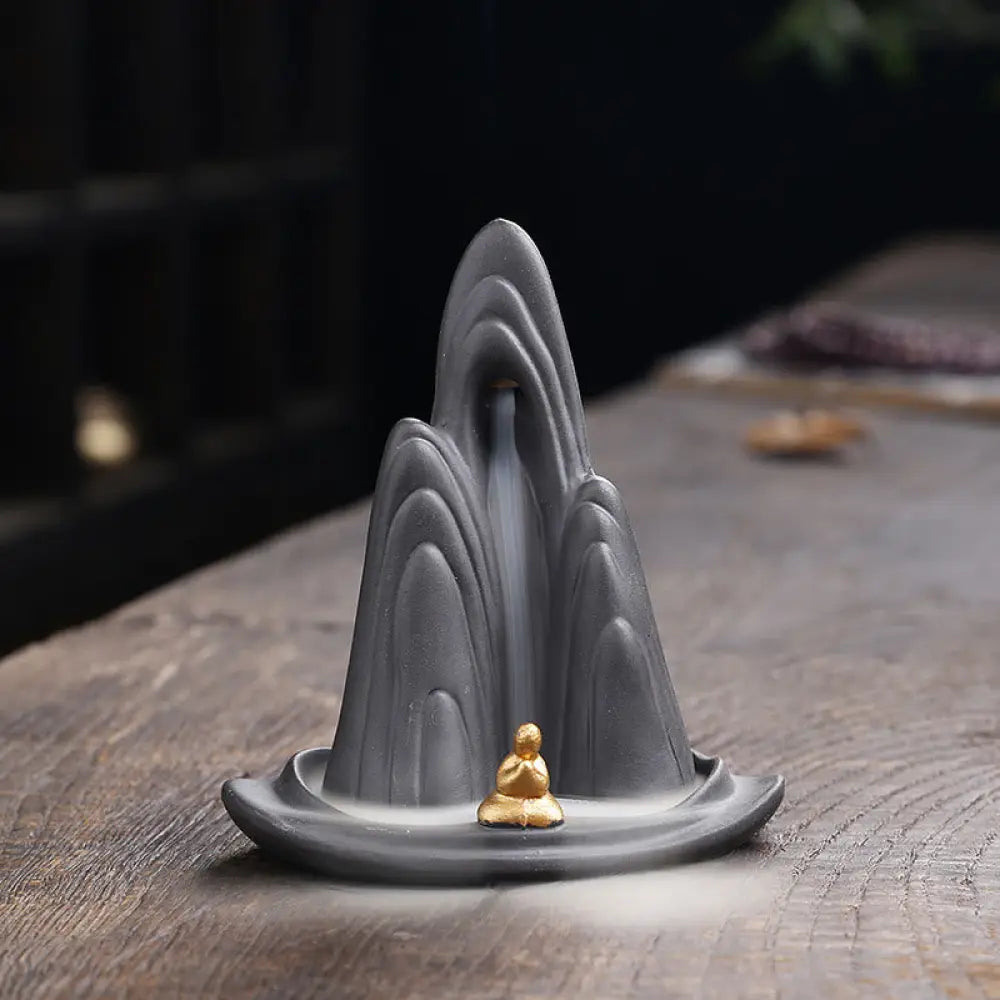 BWOOOH ceramic backflow incense burner - Little Monk Mountains Flowing Water