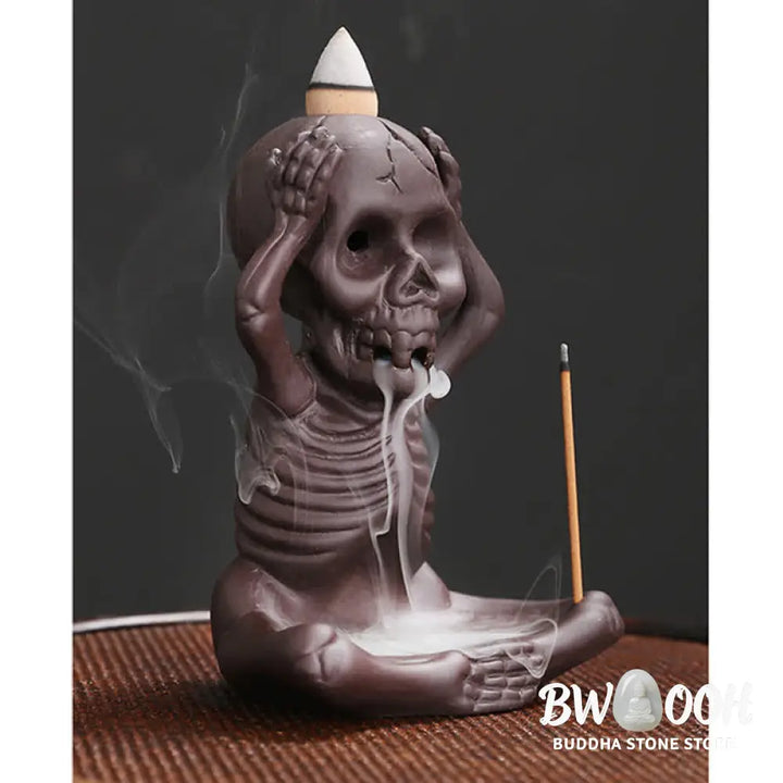 BWOOOH Little Skull Ghost Purple Clay Backflow Smoke Fountain Peace Incense Burner Decoration - Incense Burner