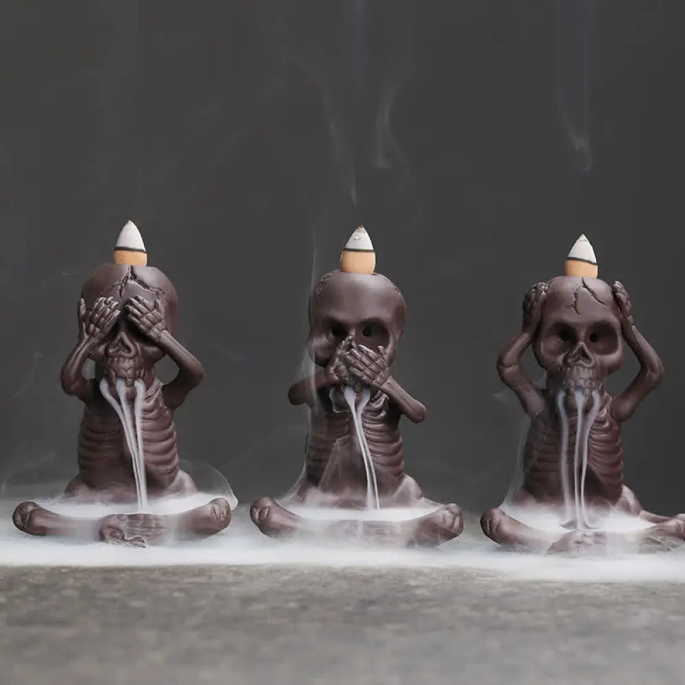 BWOOOH Little Skull Ghost Purple Clay Backflow Smoke Fountain Peace Incense Burner Decoration - Incense Burner