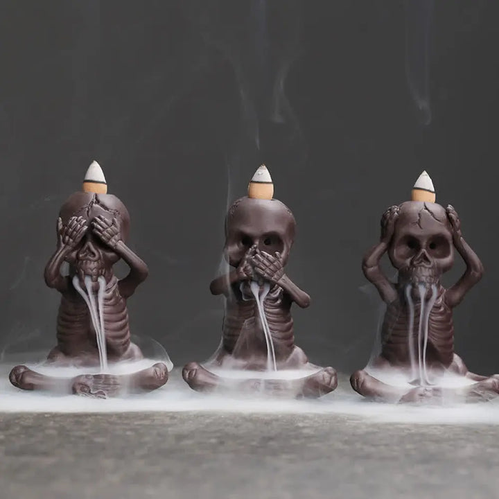 BWOOOH Little Skull Ghost Purple Clay Backflow Smoke Fountain Peace Incense Burner Decoration - Incense Burner