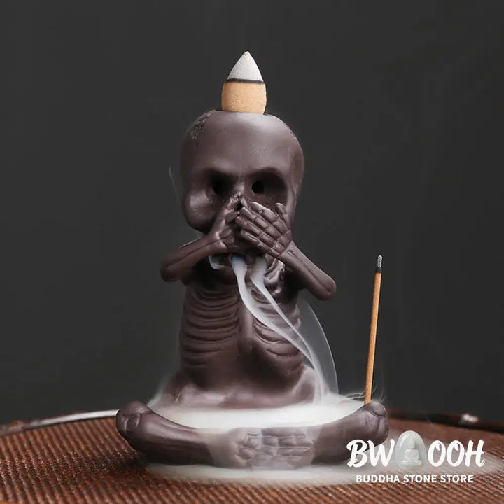 BWOOOH Little Skull Ghost Purple Clay Backflow Smoke Fountain Peace Incense Burner Decoration - Incense Burner
