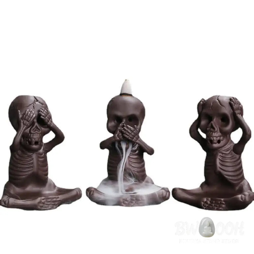 BWOOOH Little Skull Ghost Purple Clay Backflow Smoke Fountain Peace Incense Burner Decoration - Incense Burner