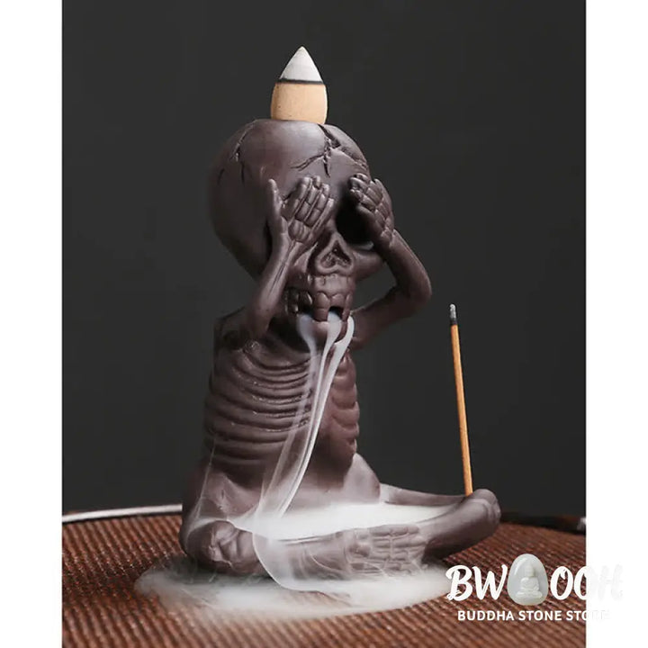 BWOOOH Little Skull Ghost Purple Clay Backflow Smoke Fountain Peace Incense Burner Decoration - Incense Burner