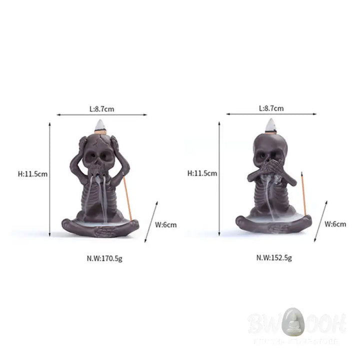 BWOOOH Little Skull Ghost Purple Clay Backflow Smoke Fountain Peace Incense Burner Decoration - Incense Burner