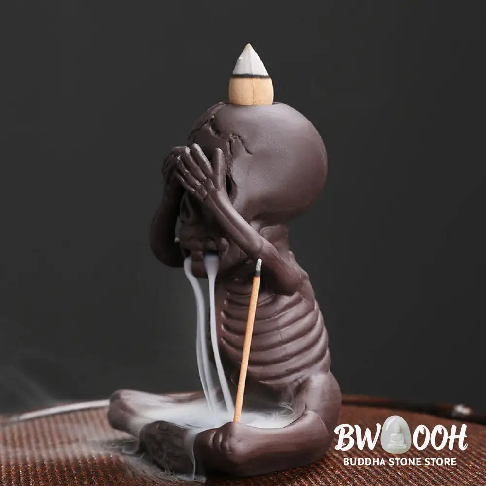 BWOOOH Little Skull Ghost Purple Clay Backflow Smoke Fountain Peace Incense Burner Decoration - Incense Burner