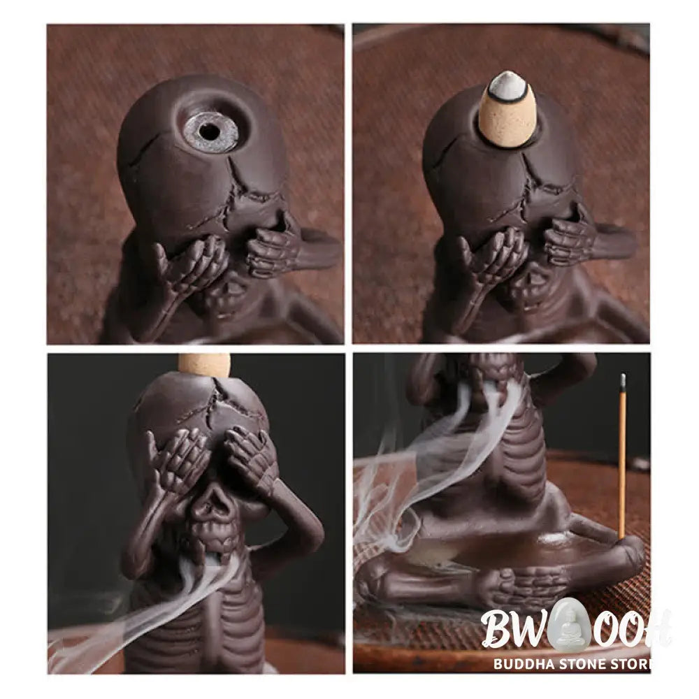 BWOOOH Little Skull Ghost Purple Clay Backflow Smoke Fountain Peace Incense Burner Decoration - Incense Burner