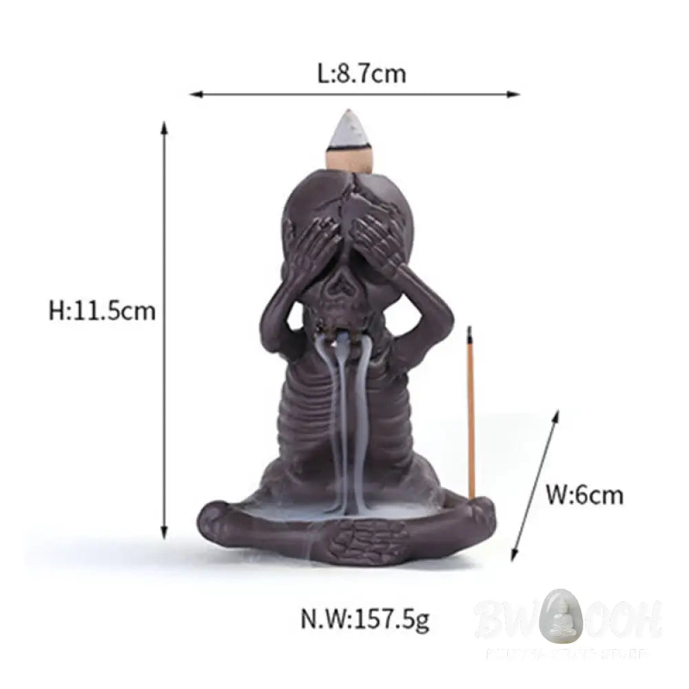BWOOOH Little Skull Ghost Purple Clay Backflow Smoke Fountain Peace Incense Burner Decoration - Incense Burner