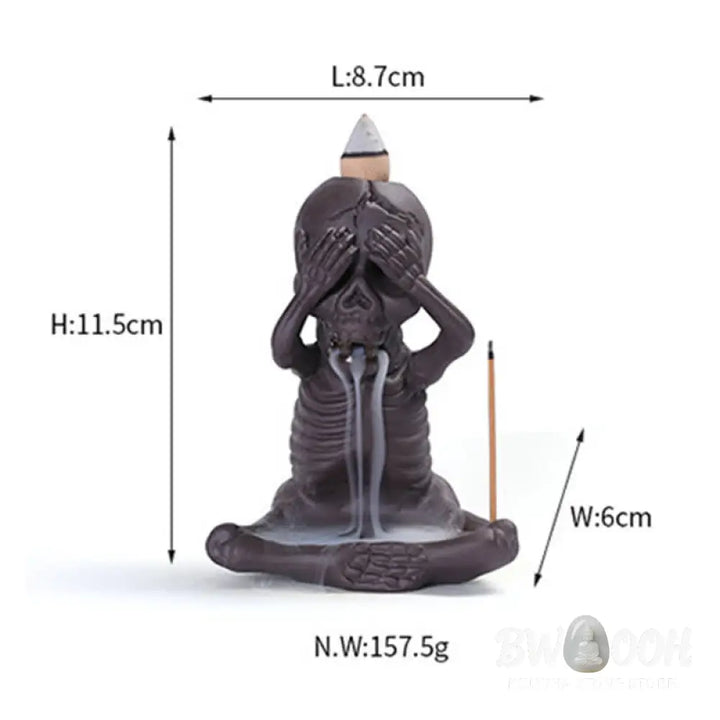 BWOOOH Little Skull Ghost Purple Clay Backflow Smoke Fountain Peace Incense Burner Decoration - Incense Burner