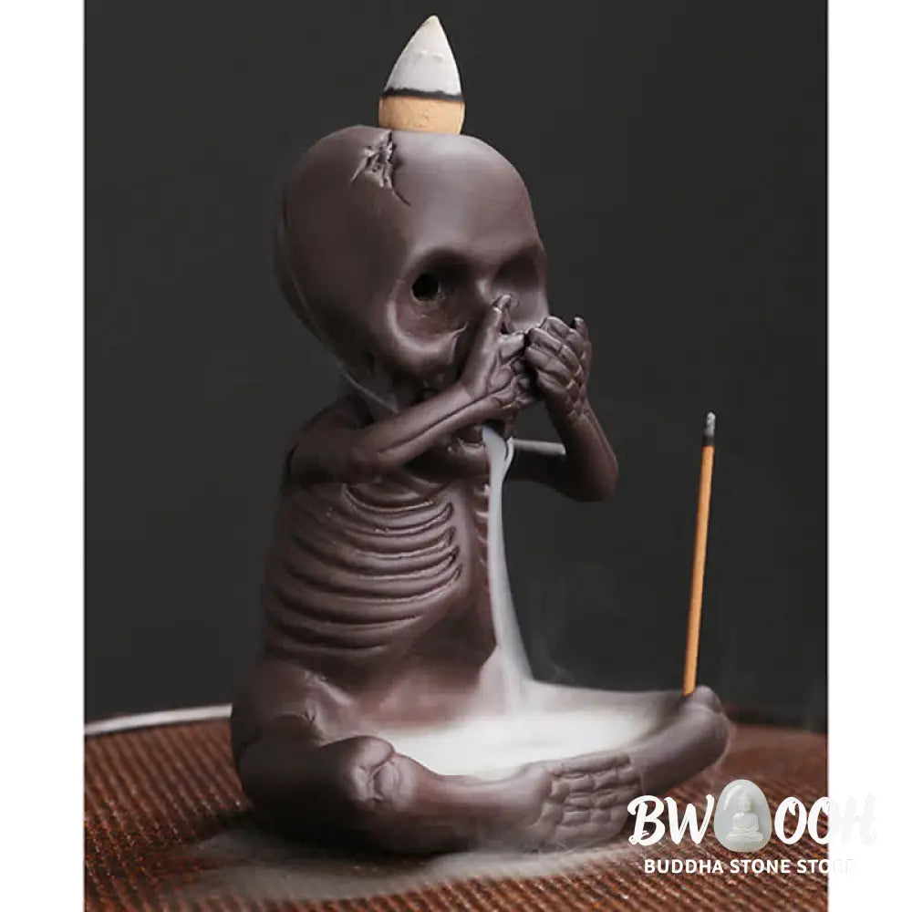 BWOOOH Little Skull Ghost Purple Clay Backflow Smoke Fountain Peace Incense Burner Decoration - Incense Burner