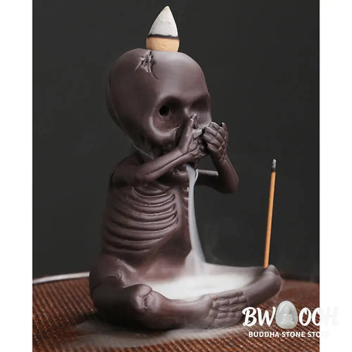 BWOOOH Little Skull Ghost Purple Clay Backflow Smoke Fountain Peace Incense Burner Decoration - Incense Burner