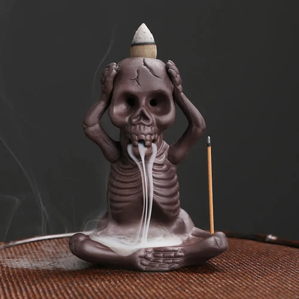 BWOOOH Little Skull Ghost Purple Clay Backflow Smoke Fountain Peace Incense Burner Decoration - Little