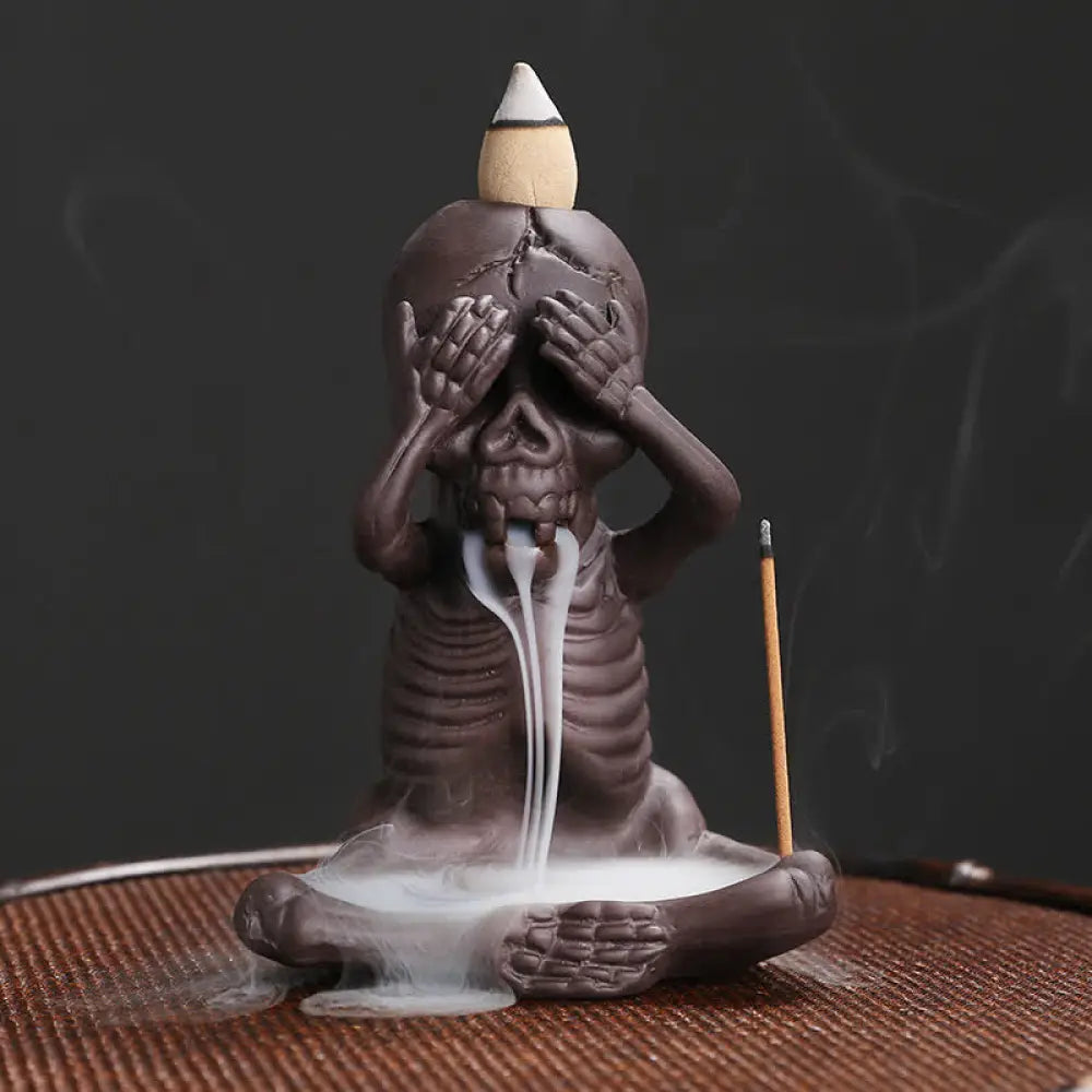 BWOOOH Little Skull Ghost Purple Clay Backflow Smoke Fountain Peace Incense Burner Decoration - Little
