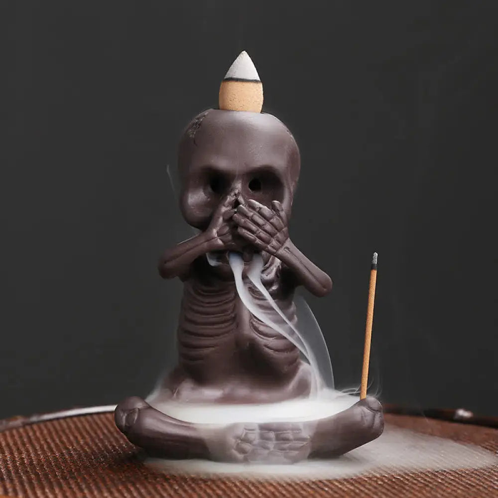 BWOOOH Little Skull Ghost Purple Clay Backflow Smoke Fountain Peace Incense Burner Decoration - Little