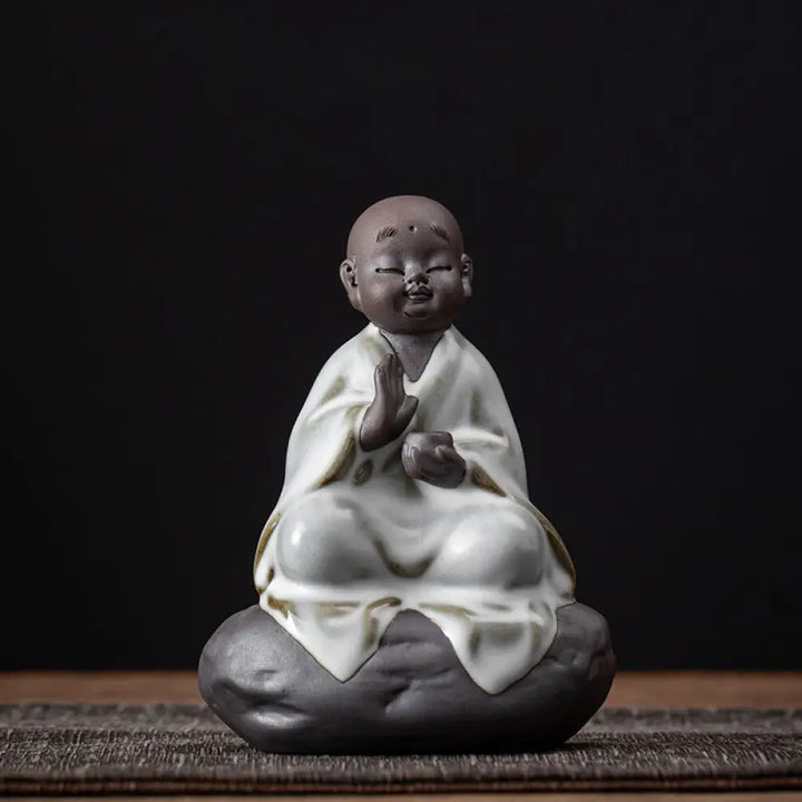 Buddha Stones Little Zen Monk Hat Strainer Ceramic Tea Accessories Figurine Home Decoration - Monk 9*12.2cm