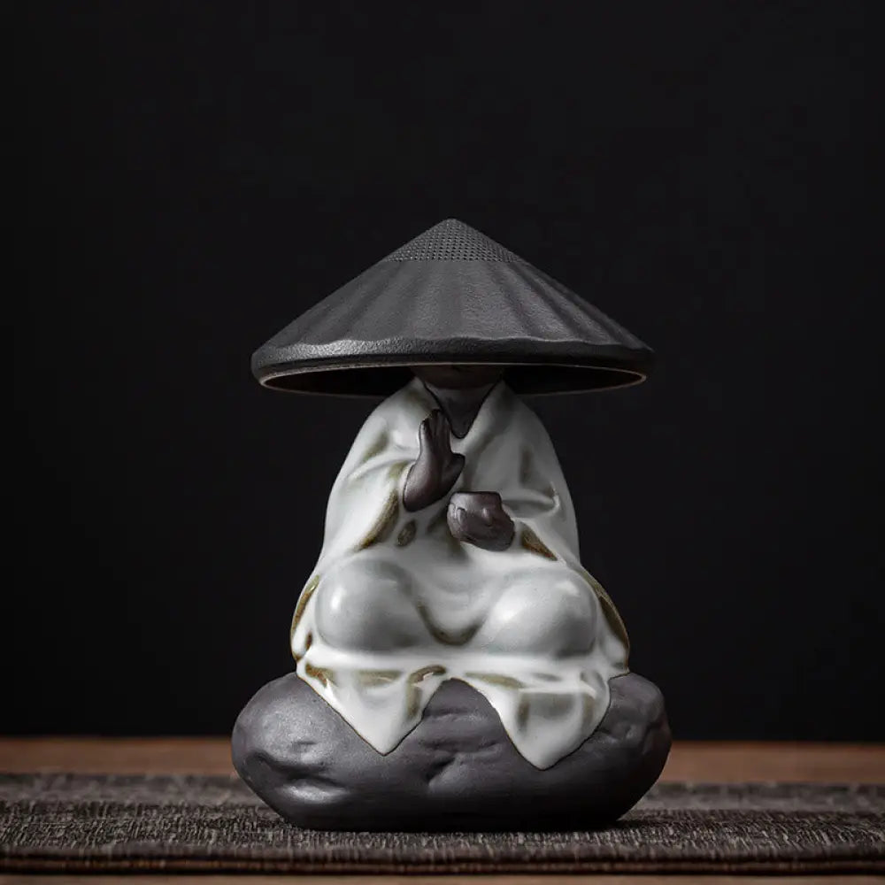 Buddha Stones Little Zen Monk Hat Strainer Ceramic Tea Accessories Figurine Home Decoration - Monk Black Hat Strainer